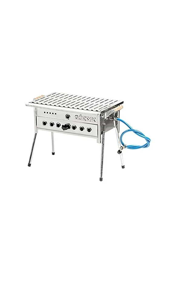 Gürsac Tüplü Lav Taşlı Gürsaç Paslanmaz Krom Mangal Seti 35x45cm